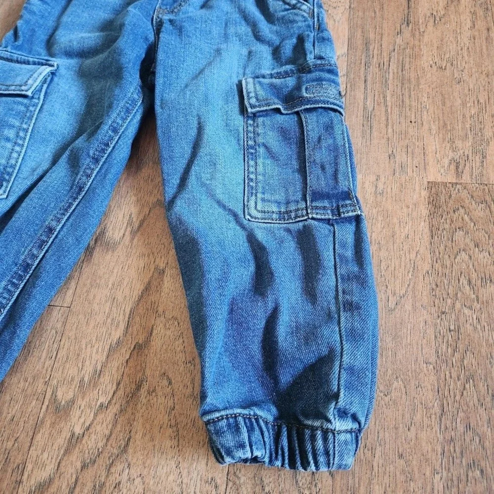 OshKosh B'gosh Toddler Boys Blue Denim Cargo Jogger Pants Size 3T Drawstring 599